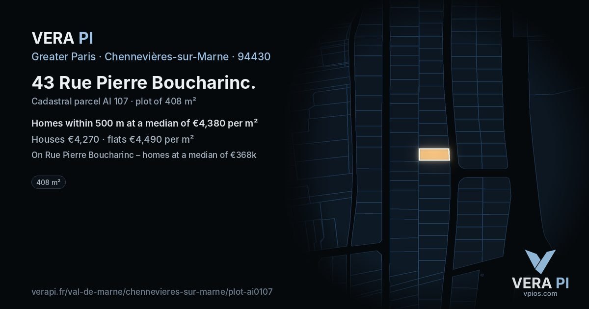 43 Rue Pierre Boucharinc, Chennevières-sur-Marne at night – the plot lit, the parcels around coloured by the prices near them