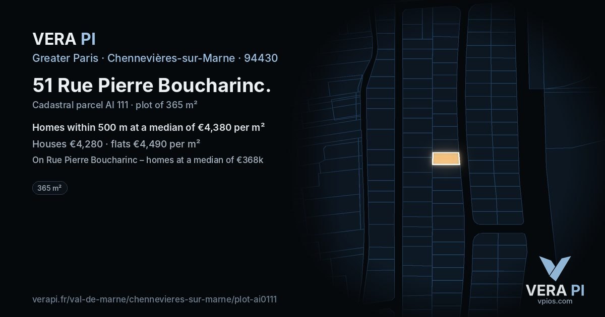 51 Rue Pierre Boucharinc, Chennevières-sur-Marne at night – the plot lit, the parcels around coloured by the prices near them