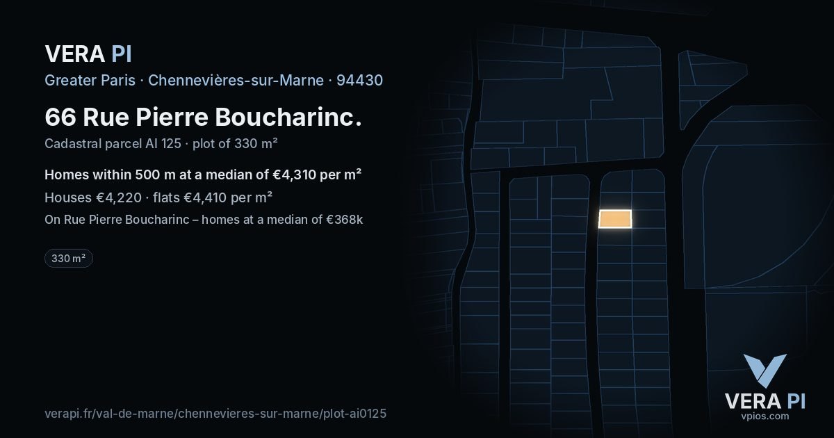 66 Rue Pierre Boucharinc, Chennevières-sur-Marne at night – the plot lit, the parcels around coloured by the prices near them