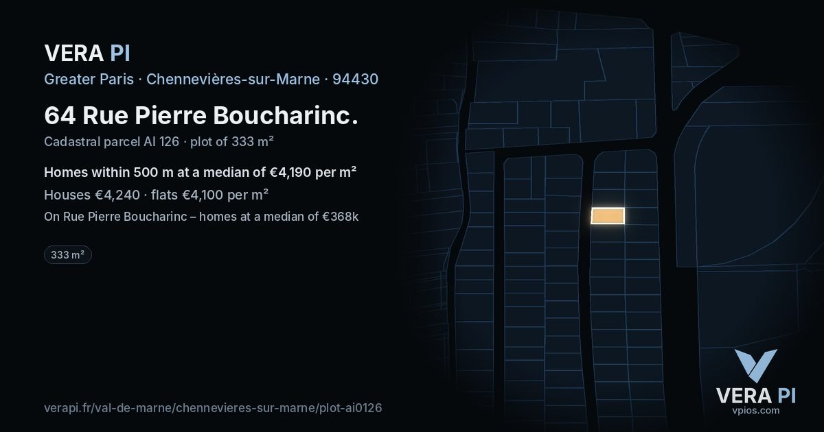 64 Rue Pierre Boucharinc, Chennevières-sur-Marne at night – the plot lit, the parcels around coloured by the prices near them