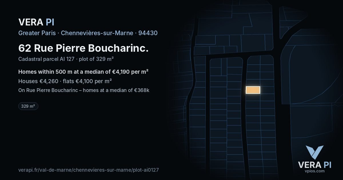 62 Rue Pierre Boucharinc, Chennevières-sur-Marne at night – the plot lit, the parcels around coloured by the prices near them