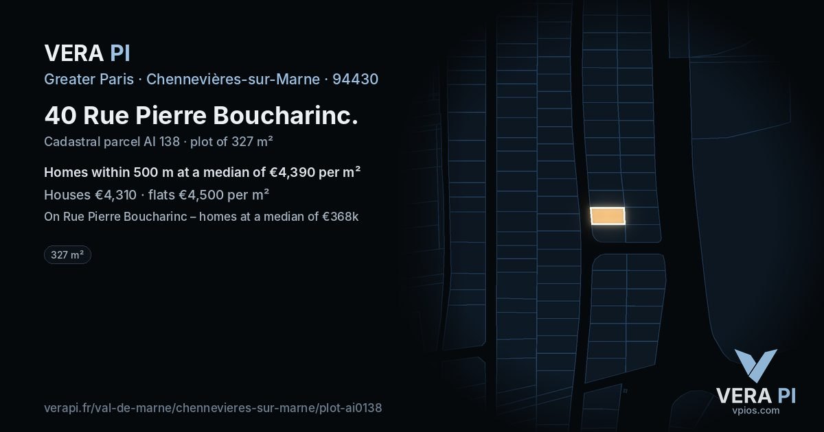 40 Rue Pierre Boucharinc, Chennevières-sur-Marne at night – the plot lit, the parcels around coloured by the prices near them