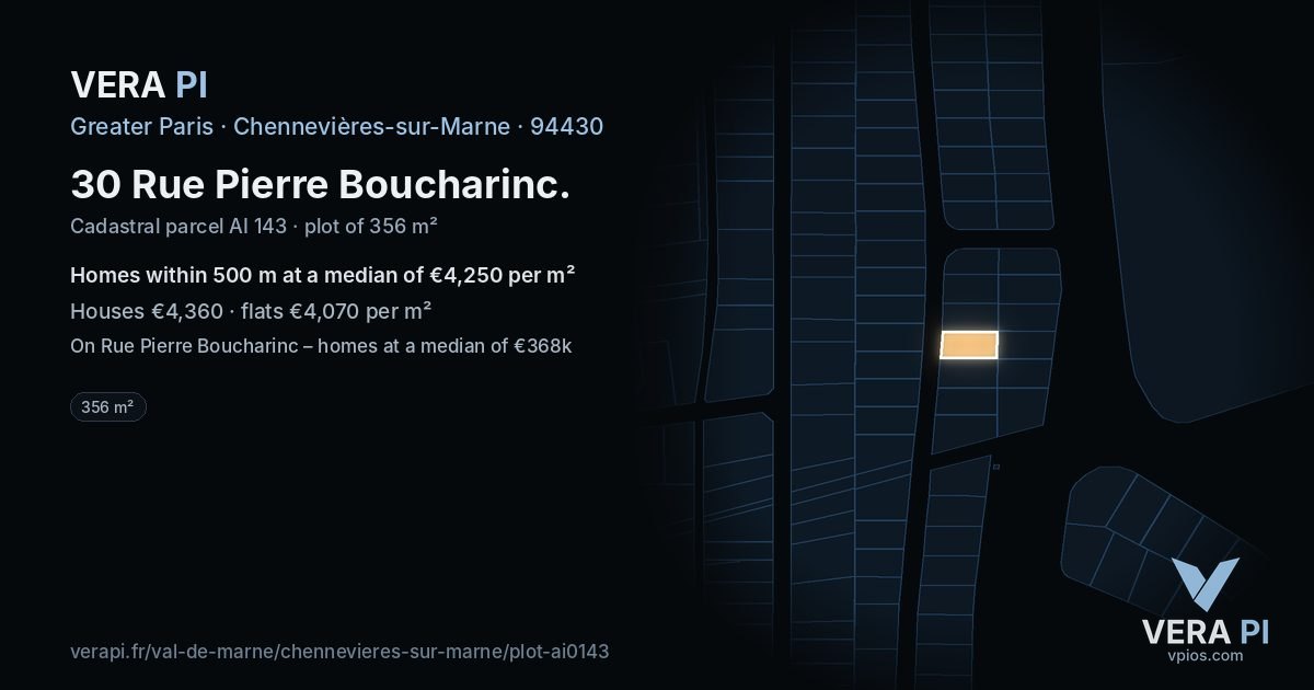 30 Rue Pierre Boucharinc, Chennevières-sur-Marne at night – the plot lit, the parcels around coloured by the prices near them