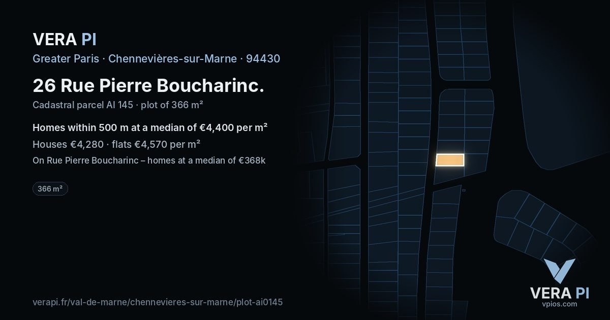 26 Rue Pierre Boucharinc, Chennevières-sur-Marne at night – the plot lit, the parcels around coloured by the prices near them