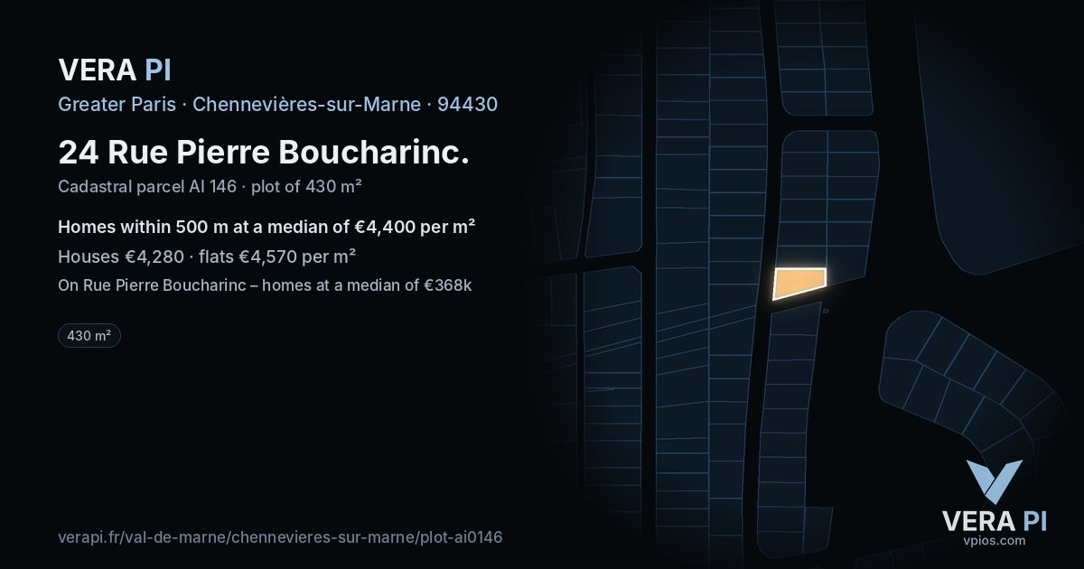 24 Rue Pierre Boucharinc, Chennevières-sur-Marne at night – the plot lit, the parcels around coloured by the prices near them