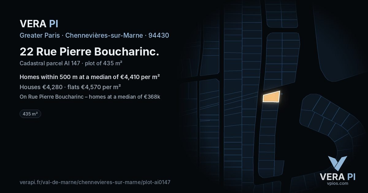 22 Rue Pierre Boucharinc, Chennevières-sur-Marne at night – the plot lit, the parcels around coloured by the prices near them