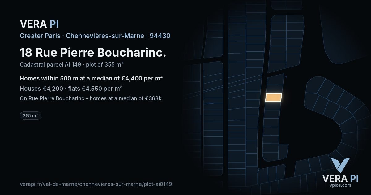 18 Rue Pierre Boucharinc, Chennevières-sur-Marne at night – the plot lit, the parcels around coloured by the prices near them