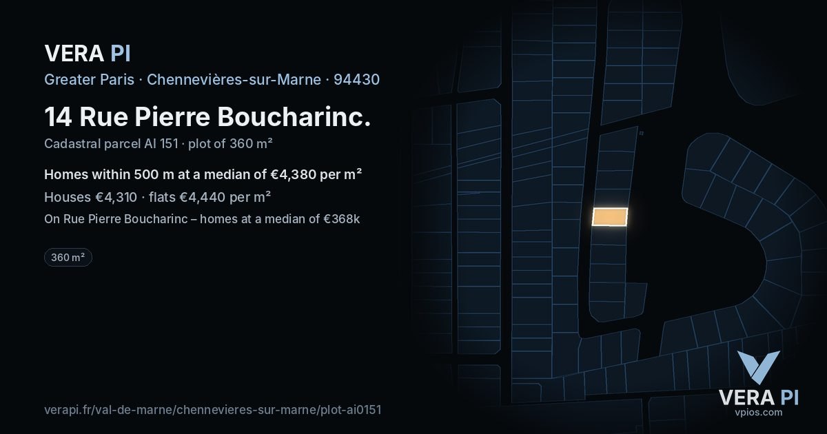14 Rue Pierre Boucharinc, Chennevières-sur-Marne at night – the plot lit, the parcels around coloured by the prices near them