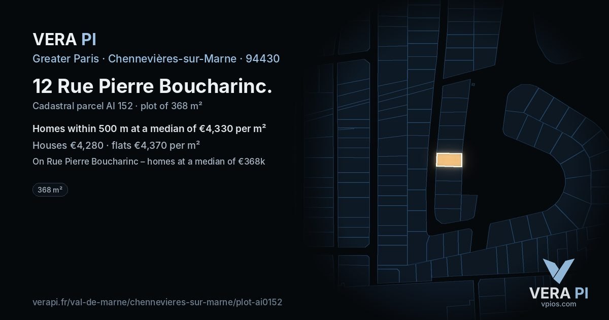 12 Rue Pierre Boucharinc, Chennevières-sur-Marne at night – the plot lit, the parcels around coloured by the prices near them
