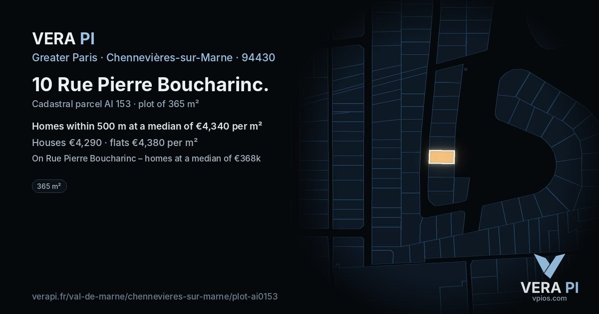 10 Rue Pierre Boucharinc, Chennevières-sur-Marne at night – the plot lit, the parcels around coloured by the prices near them