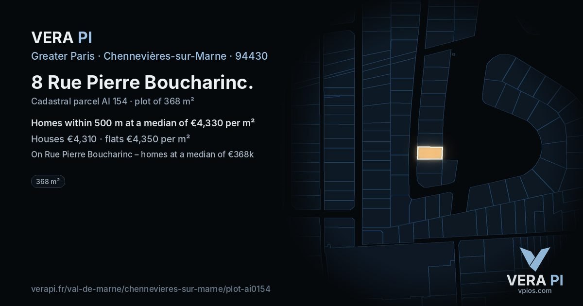 8 Rue Pierre Boucharinc, Chennevières-sur-Marne at night – the plot lit, the parcels around coloured by the prices near them