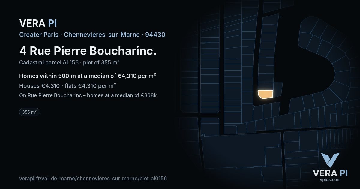 4 Rue Pierre Boucharinc, Chennevières-sur-Marne at night – the plot lit, the parcels around coloured by the prices near them