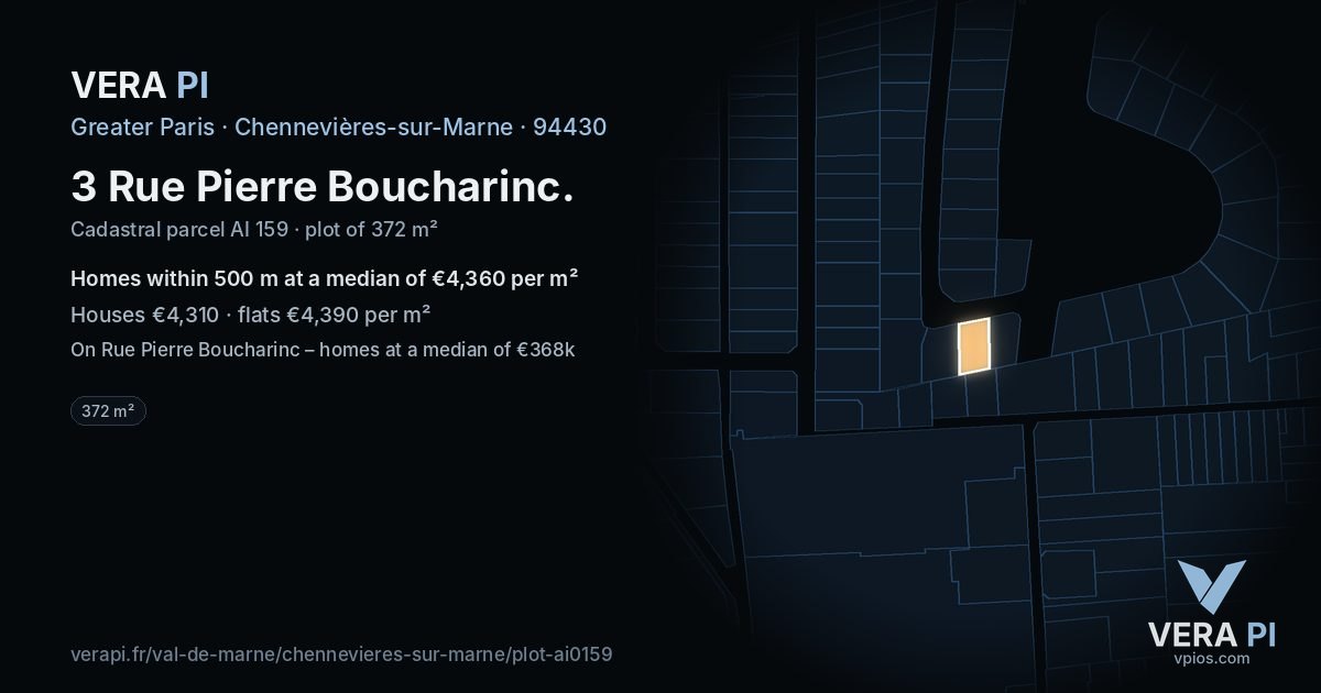 3 Rue Pierre Boucharinc, Chennevières-sur-Marne at night – the plot lit, the parcels around coloured by the prices near them