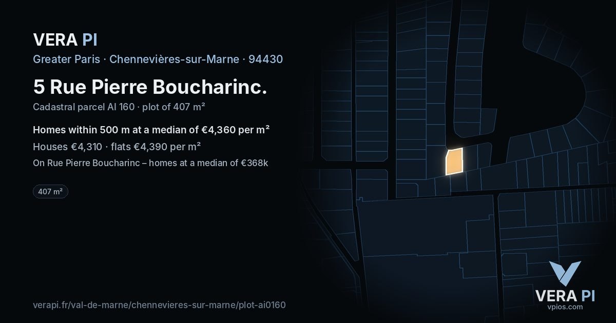 5 Rue Pierre Boucharinc, Chennevières-sur-Marne at night – the plot lit, the parcels around coloured by the prices near them