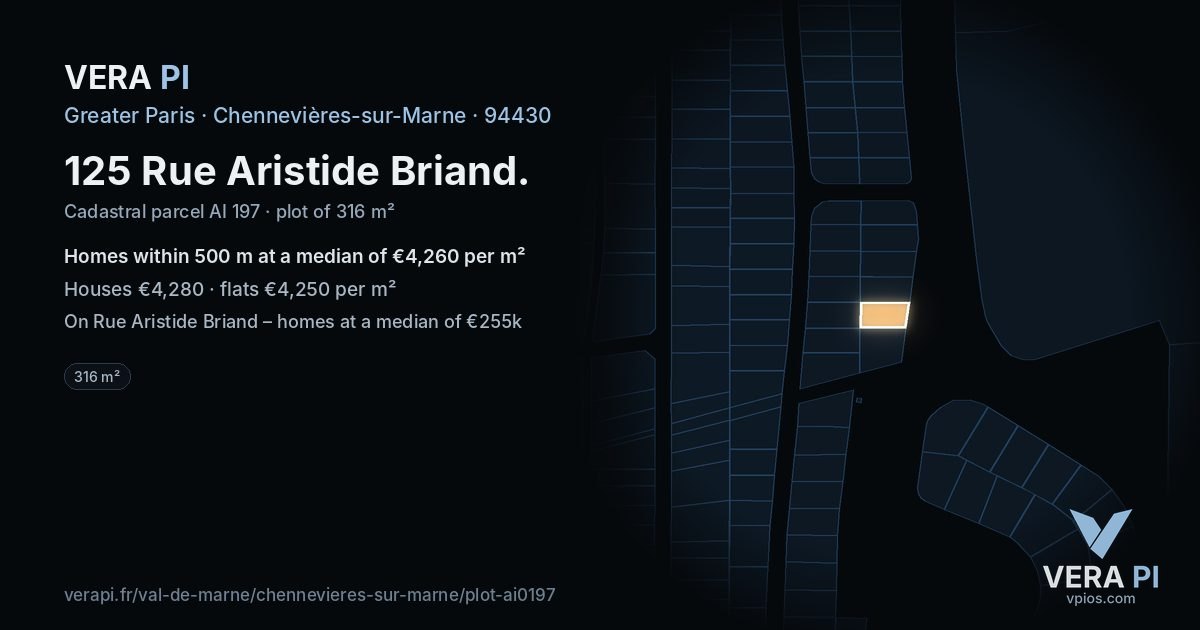 125 Rue Aristide Briand, Chennevières-sur-Marne at night – the plot lit, the parcels around coloured by the prices near them