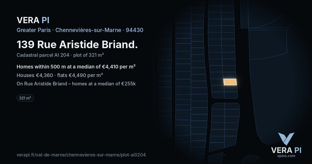 139 Rue Aristide Briand, Chennevières-sur-Marne at night – the plot lit, the parcels around coloured by the prices near them