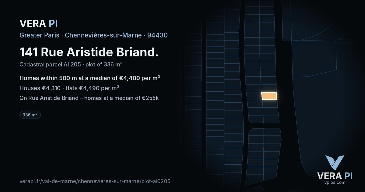 141 Rue Aristide Briand, Chennevières-sur-Marne at night – the plot lit, the parcels around coloured by the prices near them