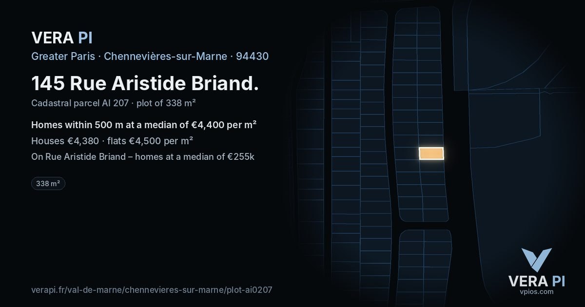 145 Rue Aristide Briand, Chennevières-sur-Marne at night – the plot lit, the parcels around coloured by the prices near them
