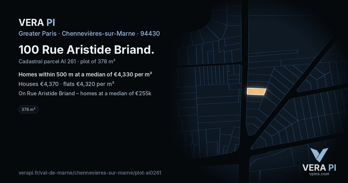 100 Rue Aristide Briand, Chennevières-sur-Marne at night – the plot lit, the parcels around coloured by the prices near them