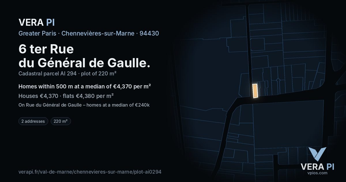 6 ter Rue du Général de Gaulle, Chennevières-sur-Marne at night – the plot lit, the parcels around coloured by the prices near them