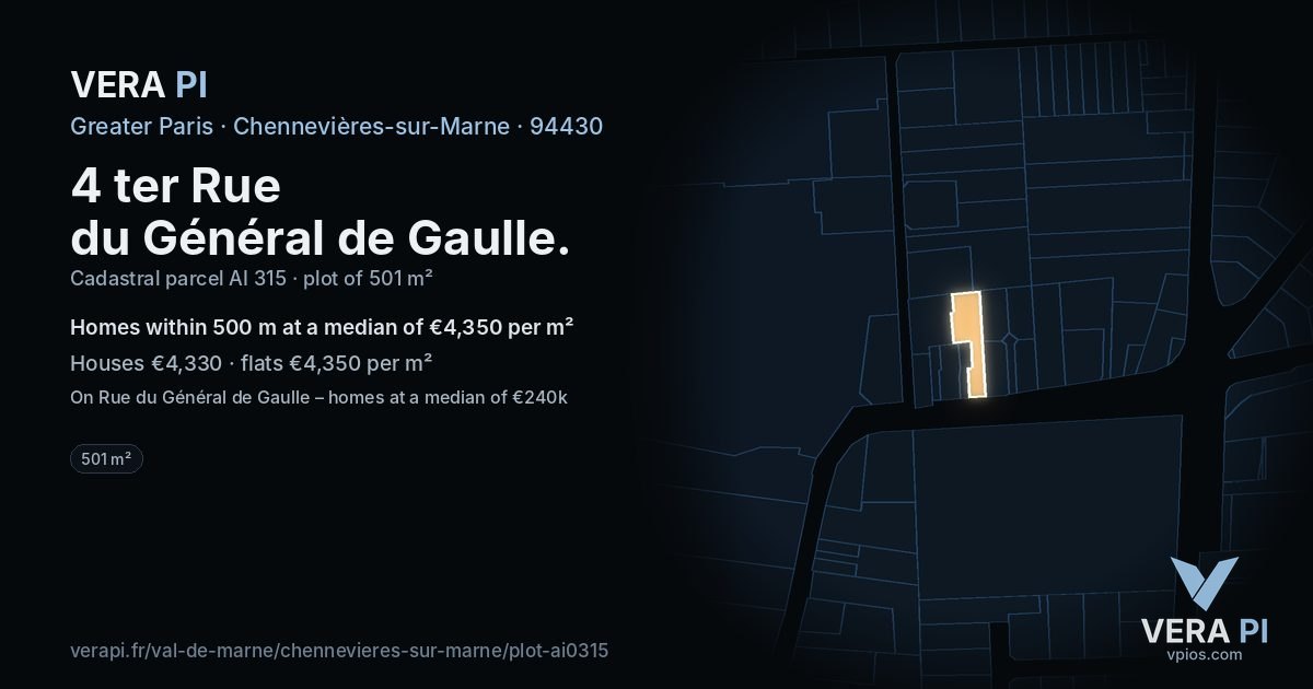 4 ter Rue du Général de Gaulle, Chennevières-sur-Marne at night – the plot lit, the parcels around coloured by the prices near them