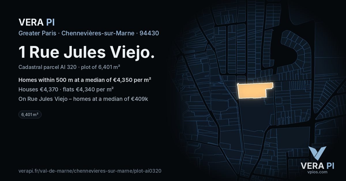 1 Rue Jules Viejo, Chennevières-sur-Marne at night – the plot lit, the parcels around coloured by the prices near them