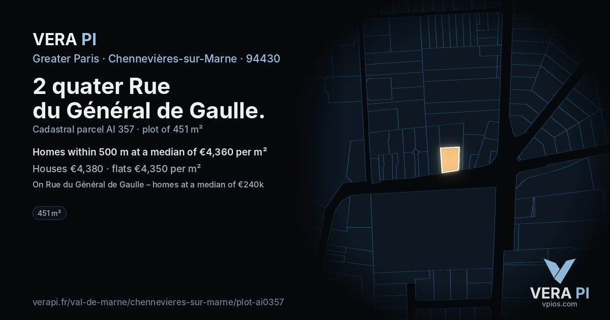 2 quater Rue du Général de Gaulle, Chennevières-sur-Marne at night – the plot lit, the parcels around coloured by the prices near them