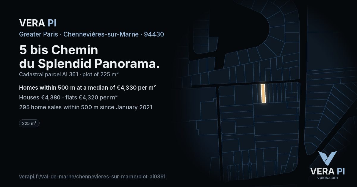 5 bis Chemin du Splendid Panorama, Chennevières-sur-Marne at night – the plot lit, the parcels around coloured by the prices near them