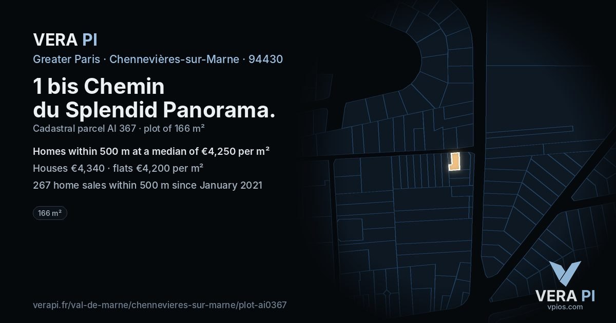 1 bis Chemin du Splendid Panorama, Chennevières-sur-Marne at night – the plot lit, the parcels around coloured by the prices near them