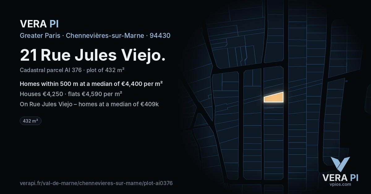 21 Rue Jules Viejo, Chennevières-sur-Marne at night – the plot lit, the parcels around coloured by the prices near them