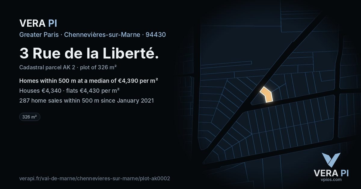 3 Rue de la Liberté, Chennevières-sur-Marne at night – the plot lit, the parcels around coloured by the prices near them