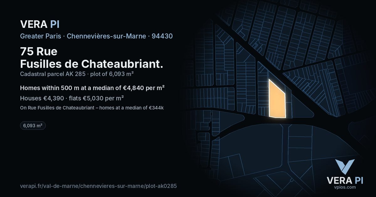 75 Rue Fusilles de Chateaubriant, Chennevières-sur-Marne at night – the plot lit, the parcels around coloured by the prices near them