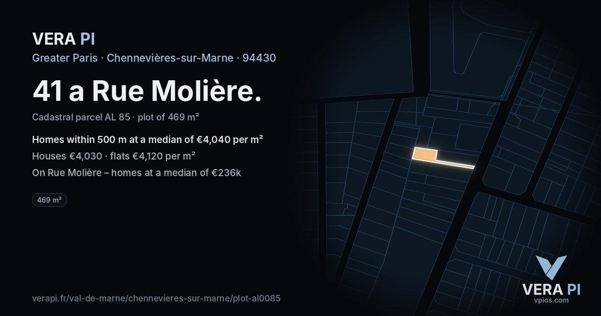 41 a Rue Molière, Chennevières-sur-Marne at night – the plot lit, the parcels around coloured by the prices near them