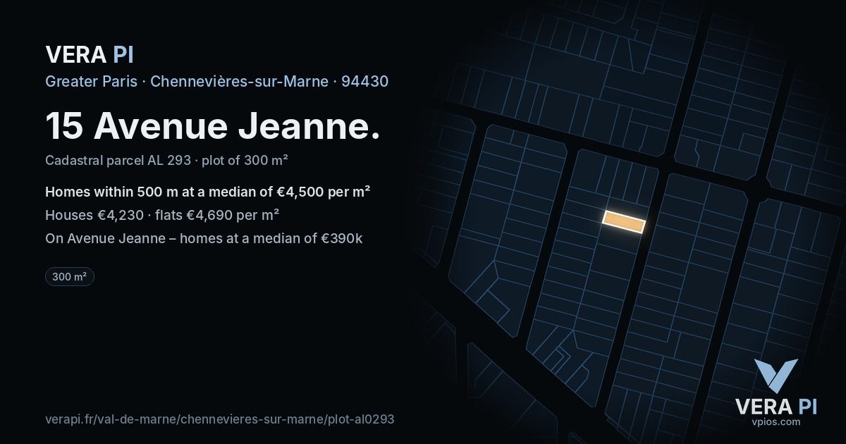 15 Avenue Jeanne, Chennevières-sur-Marne at night – the plot lit, the parcels around coloured by the prices near them