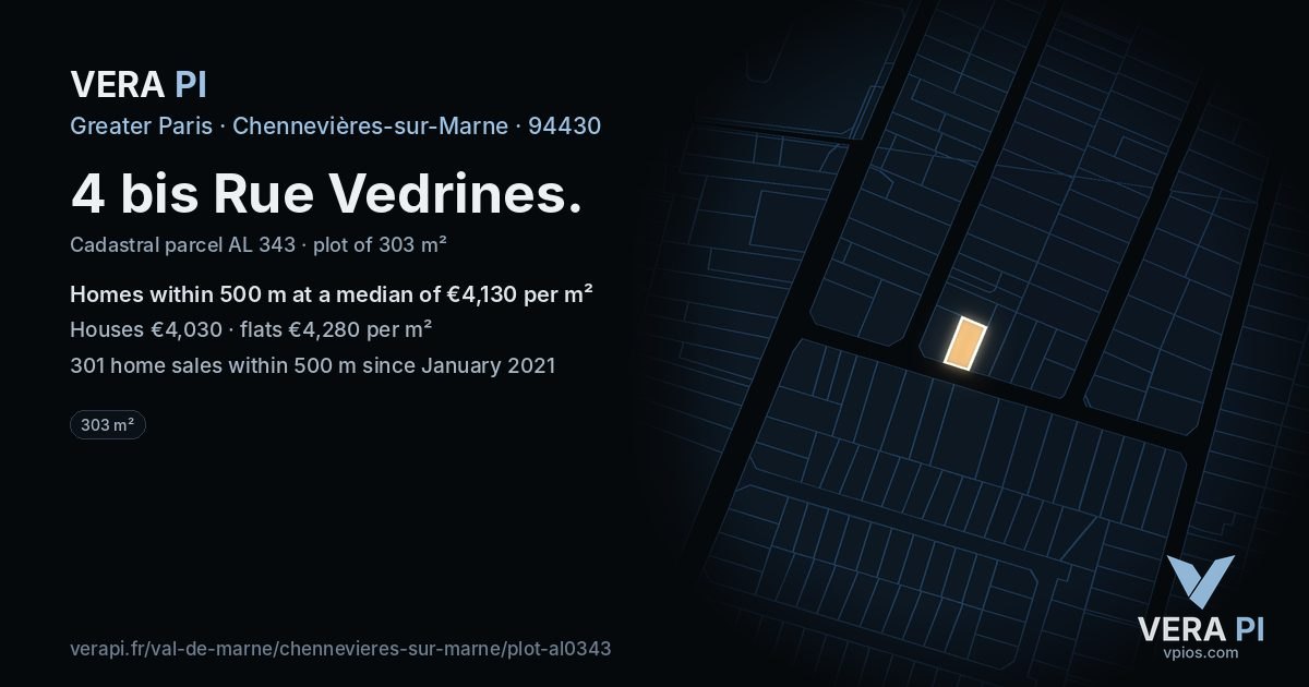 4 bis Rue Vedrines, Chennevières-sur-Marne at night – the plot lit, the parcels around coloured by the prices near them