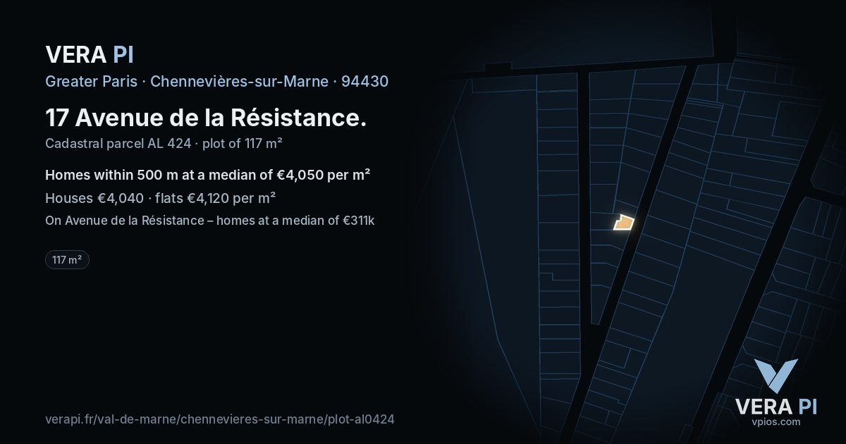 17 Avenue de la Résistance, Chennevières-sur-Marne at night – the plot lit, the parcels around coloured by the prices near them
