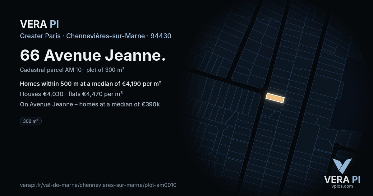 66 Avenue Jeanne, Chennevières-sur-Marne at night – the plot lit, the parcels around coloured by the prices near them