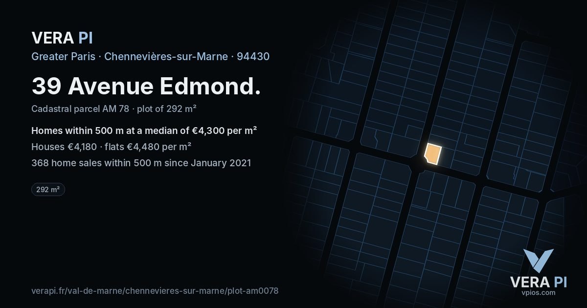 39 Avenue Edmond, Chennevières-sur-Marne at night – the plot lit, the parcels around coloured by the prices near them