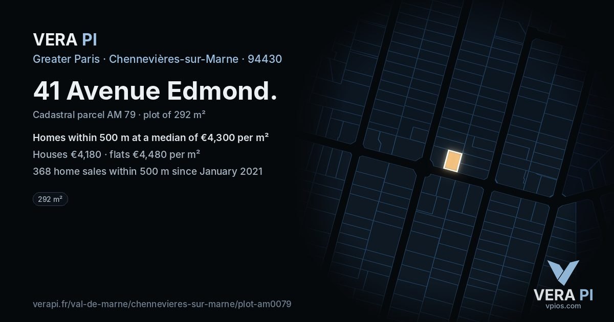41 Avenue Edmond, Chennevières-sur-Marne at night – the plot lit, the parcels around coloured by the prices near them