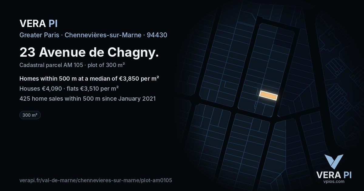 23 Avenue de Chagny, Chennevières-sur-Marne at night – the plot lit, the parcels around coloured by the prices near them