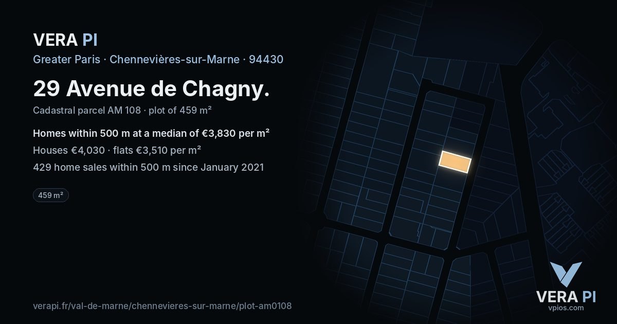 29 Avenue de Chagny, Chennevières-sur-Marne at night – the plot lit, the parcels around coloured by the prices near them