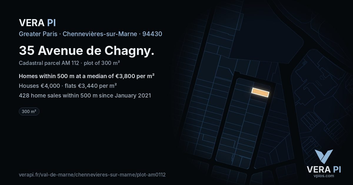 35 Avenue de Chagny, Chennevières-sur-Marne at night – the plot lit, the parcels around coloured by the prices near them
