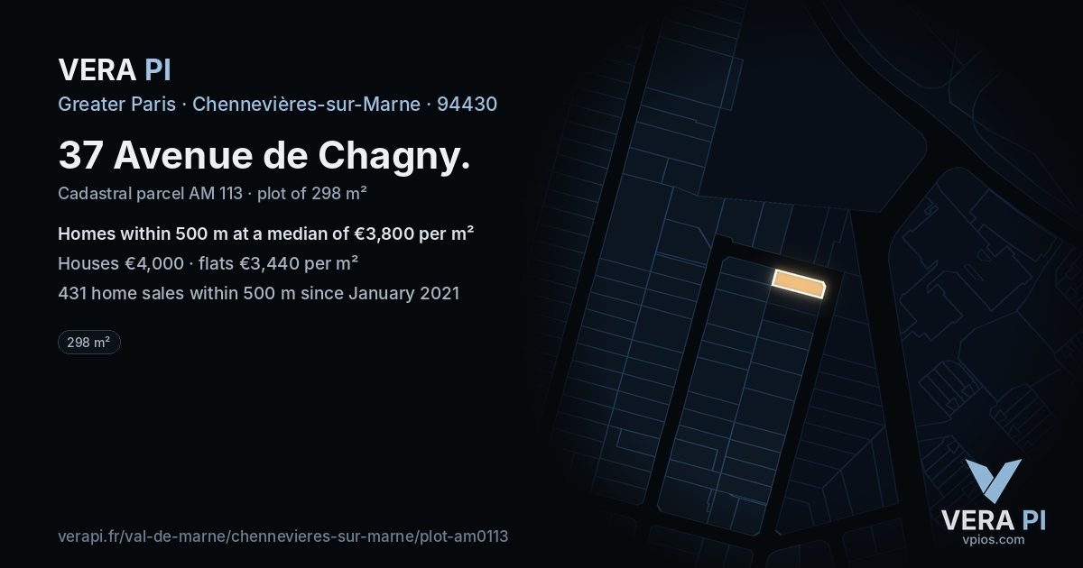 37 Avenue de Chagny, Chennevières-sur-Marne at night – the plot lit, the parcels around coloured by the prices near them