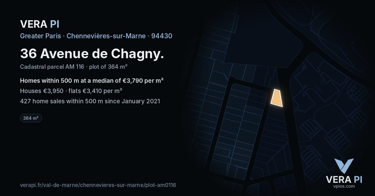 36 Avenue de Chagny, Chennevières-sur-Marne at night – the plot lit, the parcels around coloured by the prices near them