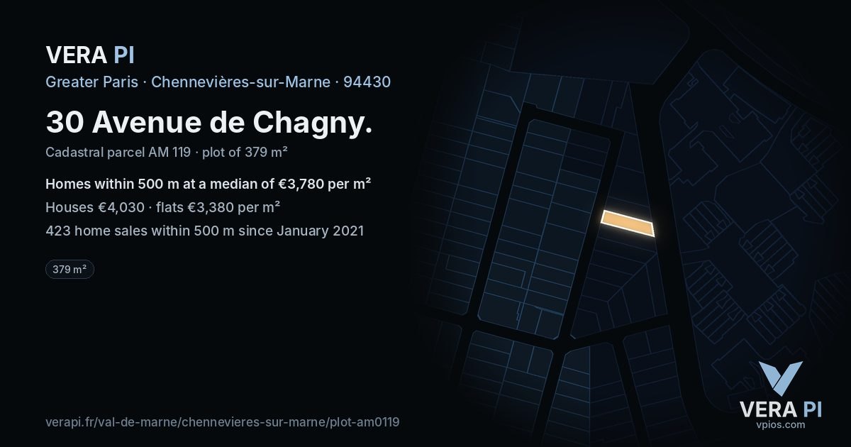 30 Avenue de Chagny, Chennevières-sur-Marne at night – the plot lit, the parcels around coloured by the prices near them