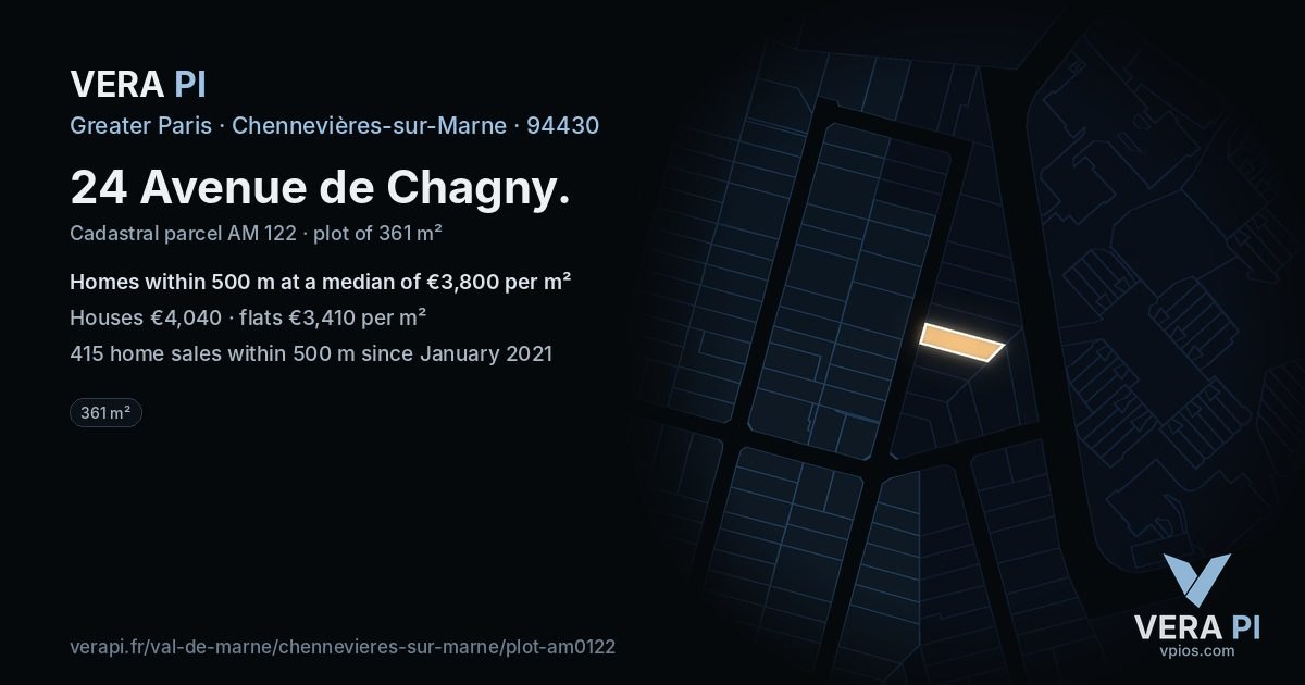 24 Avenue de Chagny, Chennevières-sur-Marne at night – the plot lit, the parcels around coloured by the prices near them