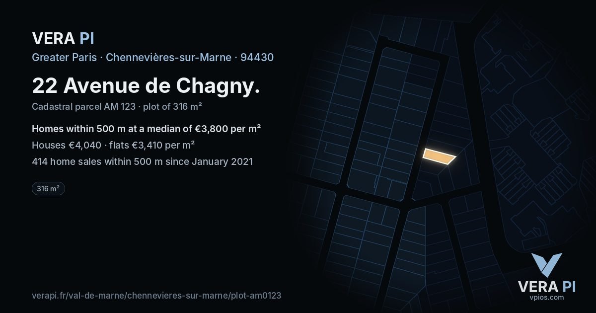 22 Avenue de Chagny, Chennevières-sur-Marne at night – the plot lit, the parcels around coloured by the prices near them