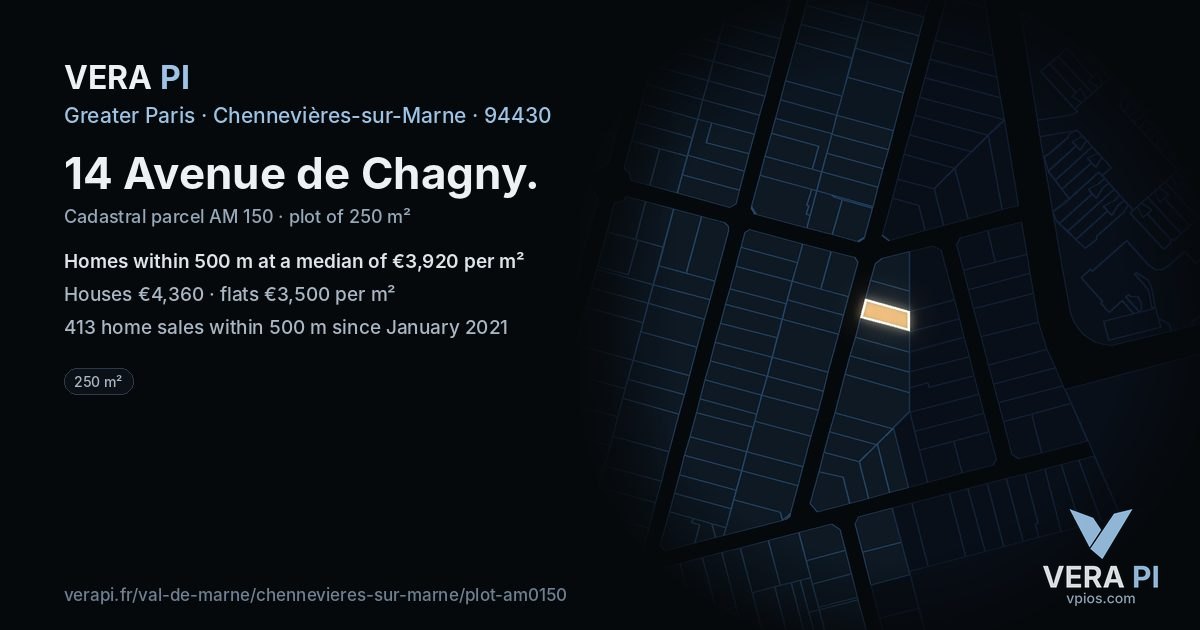 14 Avenue de Chagny, Chennevières-sur-Marne at night – the plot lit, the parcels around coloured by the prices near them