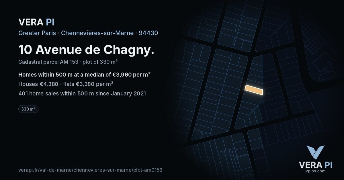 10 Avenue de Chagny, Chennevières-sur-Marne at night – the plot lit, the parcels around coloured by the prices near them
