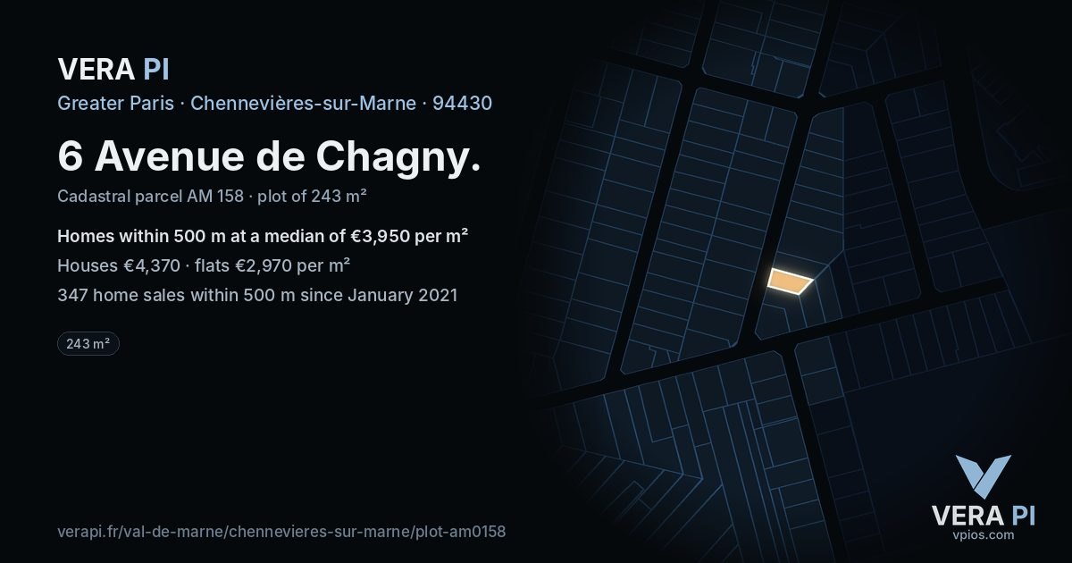6 Avenue de Chagny, Chennevières-sur-Marne at night – the plot lit, the parcels around coloured by the prices near them
